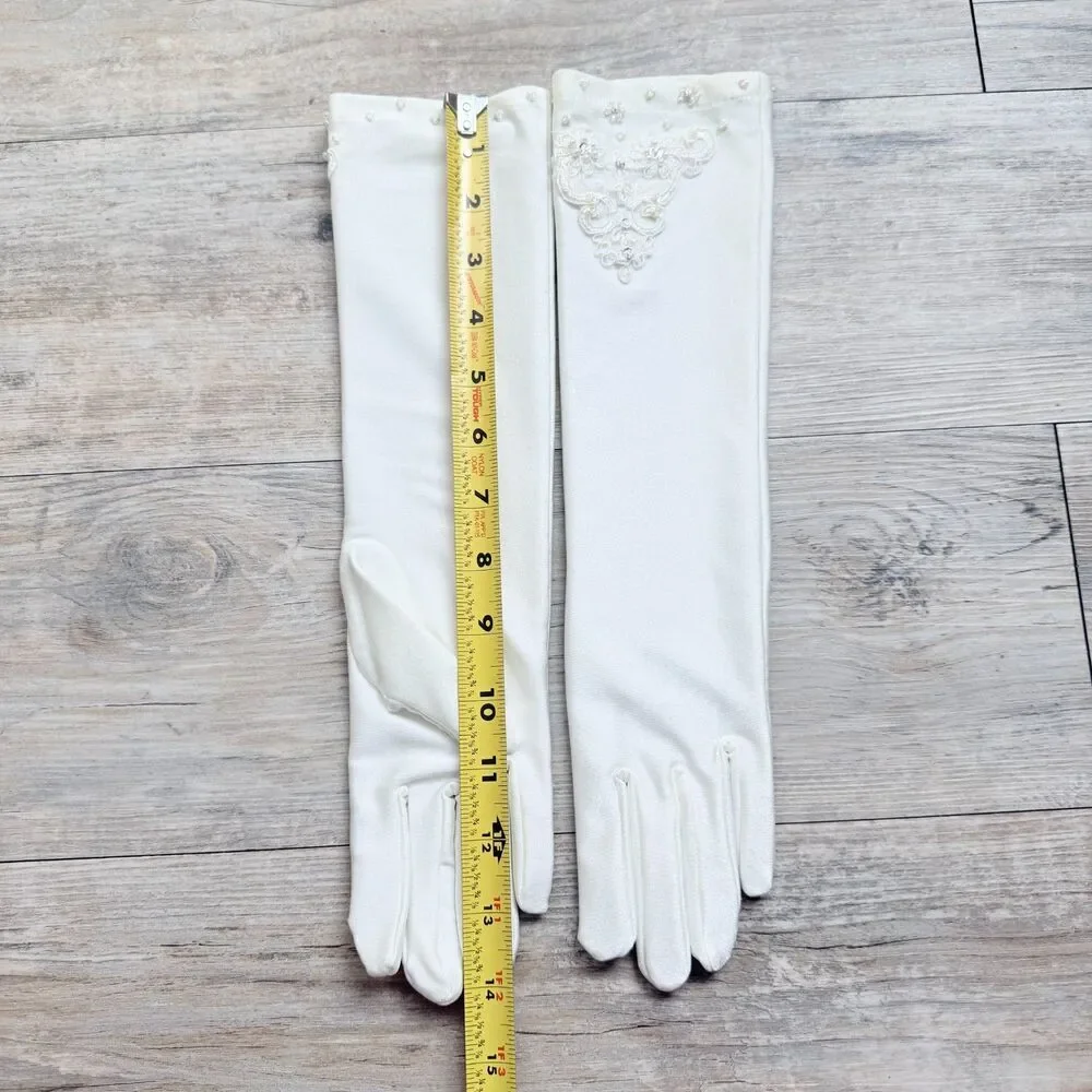 Vintage Bridal Gloves Ivory Beaded Lace Wedding Gloves Long Formal Opera Gloves